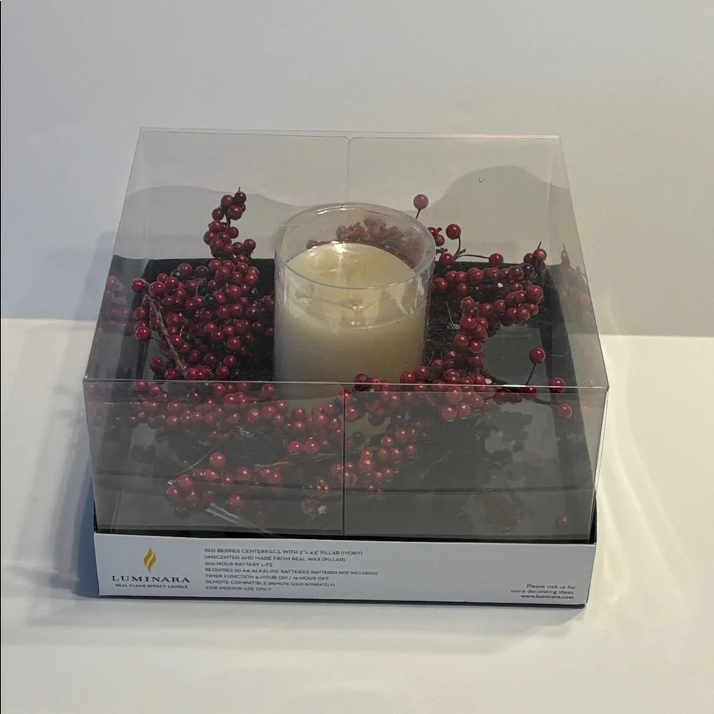 Luminare Red Berries and Ivory Flameless LED Candle Set